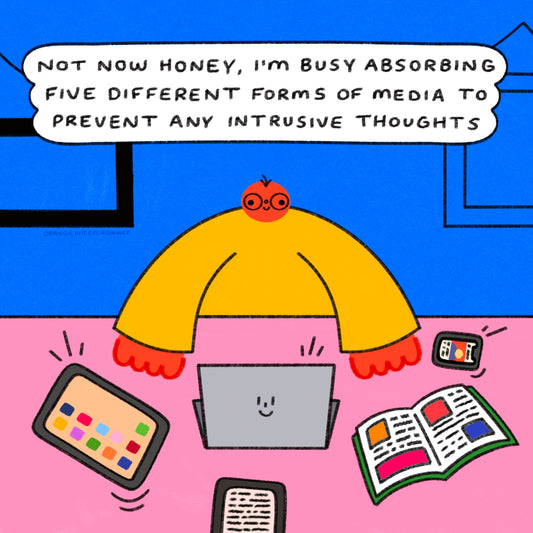 Not Now Honey, I’m Busy Absorbing Five Different Forms Of Media Art Print