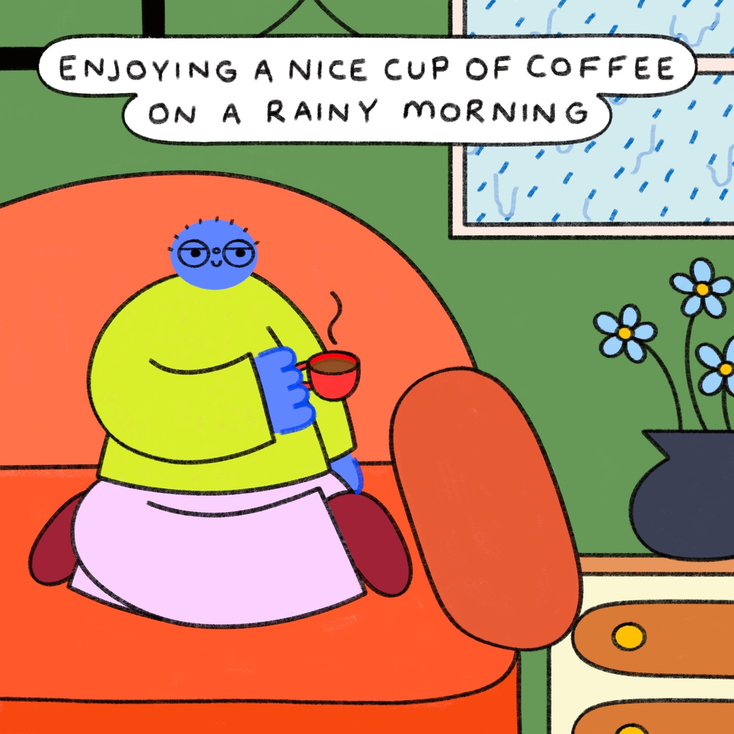 Enjoying A Nice Cup Of Coffee On A Rainy Morning