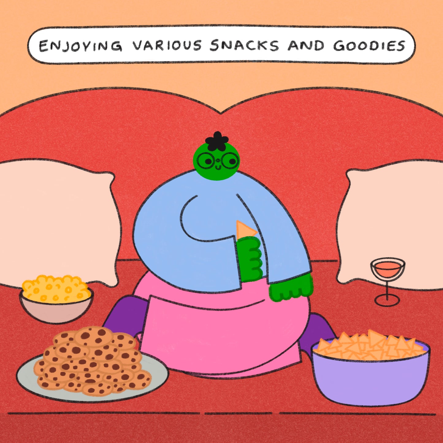 Enjoying Various Snacks And Goodies