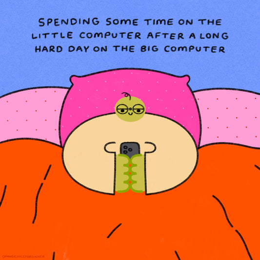 Spending Some Time On The Little Computer After A Long Hard Day On The Big Computer Art Print